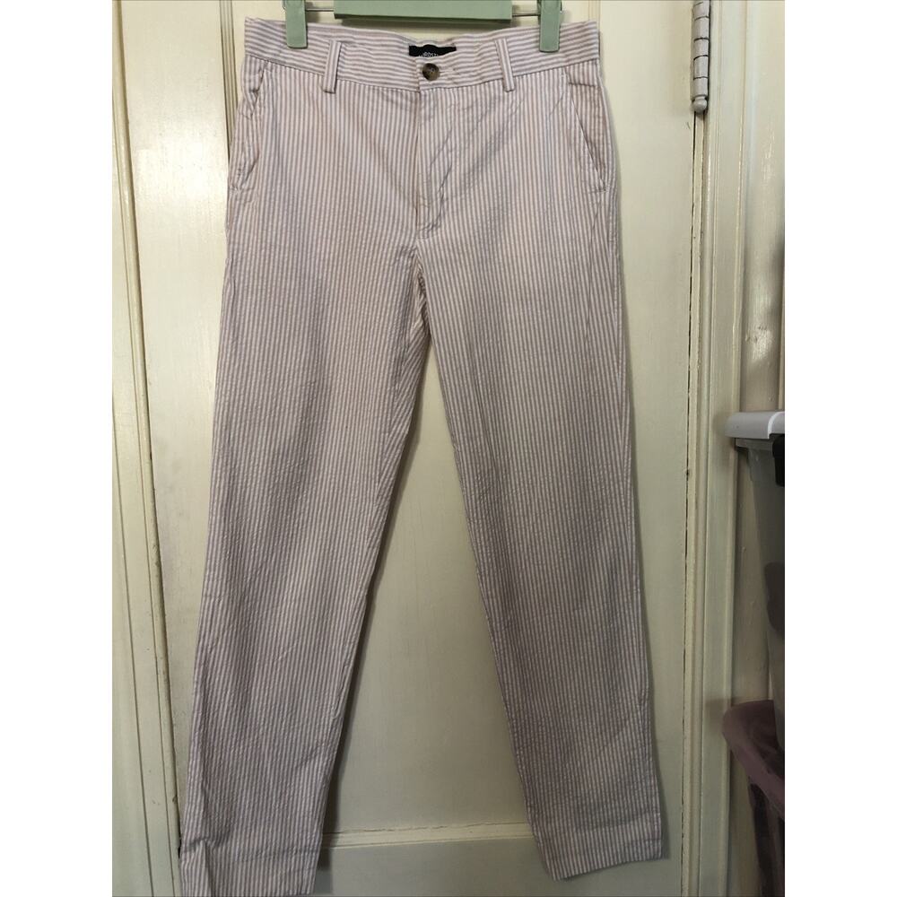Nordstrom Seersucker Pants Boys Size 14 Tan White Striped Adjustable Waist